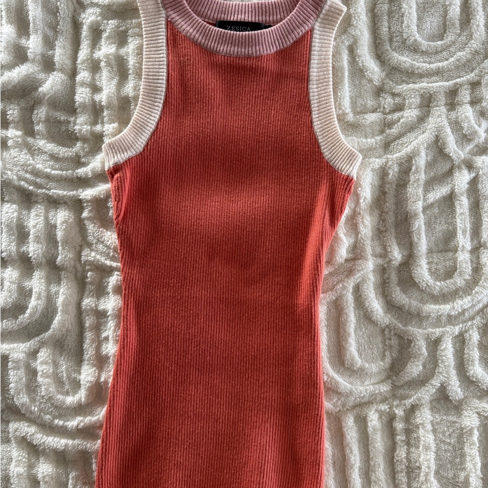 Women's Ribbed Tank Top - Coral and Cream